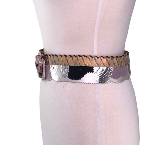 Karinne Womens Size S Belt Handcrafted Art to Wear Leather Metallic Abstract VTG main image 13